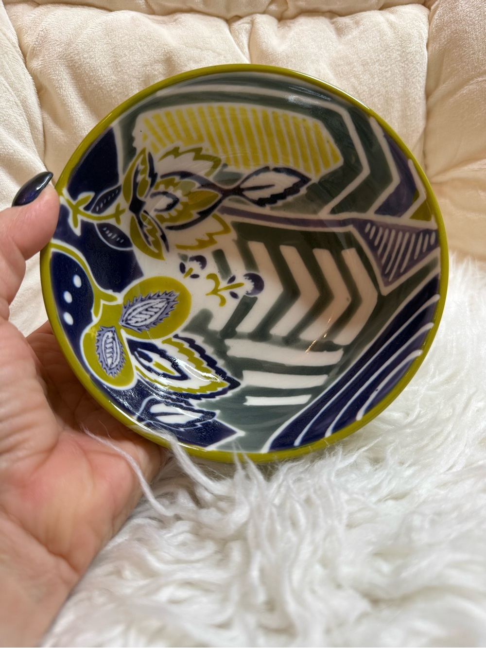 1 Anthropologie Orchid Pavilion Bowl Moss Green, Blue, Off White